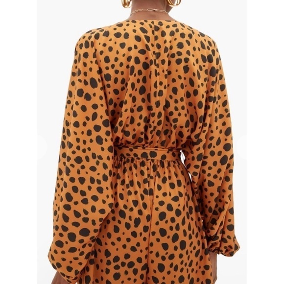 Rhode Jumpsuit Blake Long Sleeve Wide Leg Satin Leopard Cheetah Print L NWT New - Picture 3 of 15